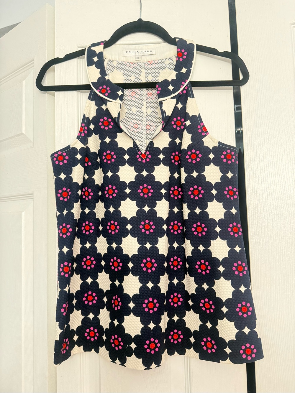 Trina Turk White Floral Print Sleeveless Top